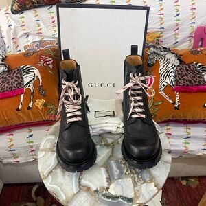 GUCCI Martins Black Leather Men's Boots Size 9.5 Gucci.